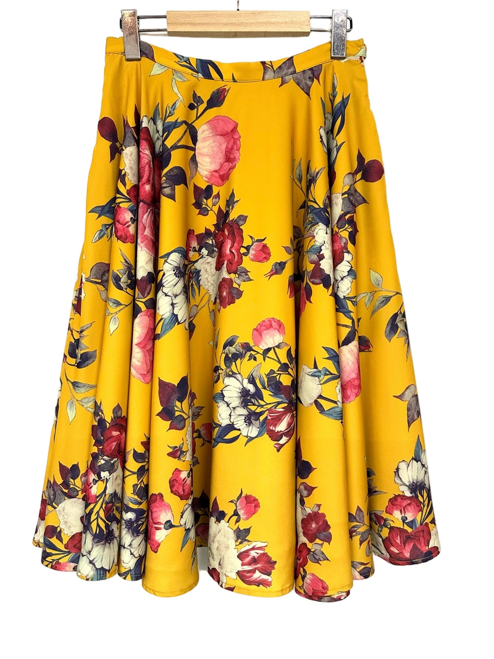 Myrtlewood Yellow Floral Swing Midi Skirt Womens Small circle Aline Flowy